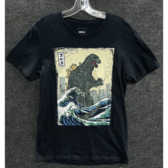 Godzilla Movie T-Shirt Men's Small Black Monster Toho Waves Hokusai - Picture 1 of 5